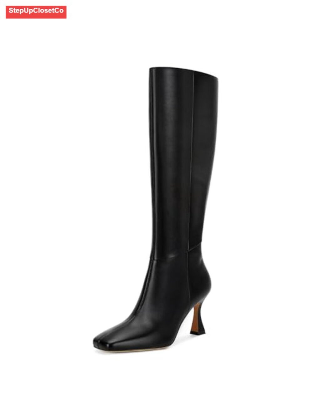 Knee High Faux Leather Kitten Heel Stiletto Boots Square Toe Side Zip